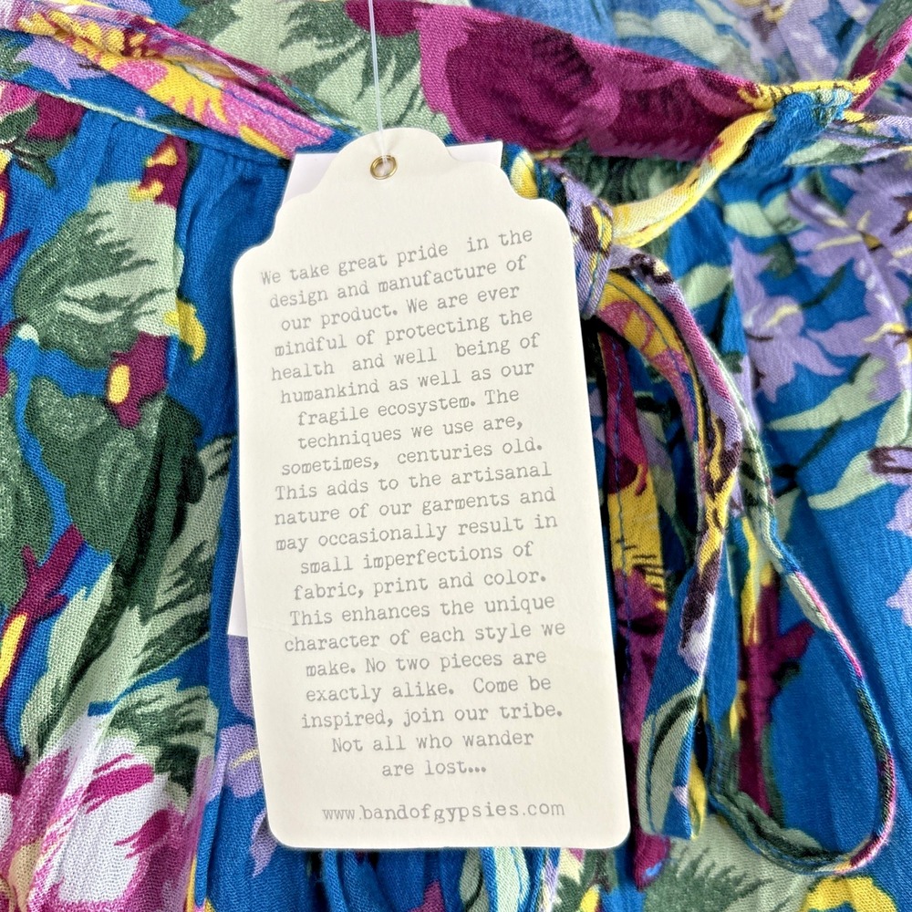 Band of Gypsies S Blue Floral Tie Front Wide Leg Shorts Pull On Garden Boho NWT - Picture 11 of 12